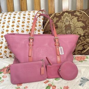 Coach gallery shopper Pink Leather Tote Bag Set